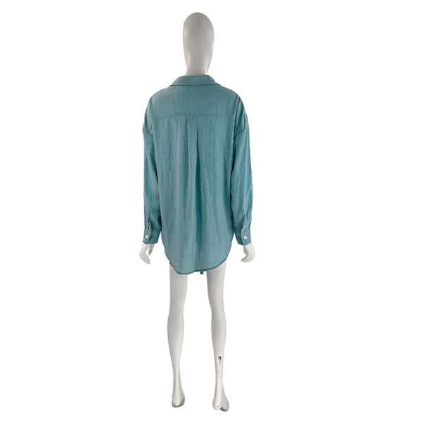 Casual Long-Sleeved Single-breasted Tops & Drawstring Shorts Set