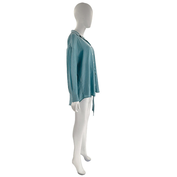 Casual Long-Sleeved Single-breasted Tops & Drawstring Shorts Set