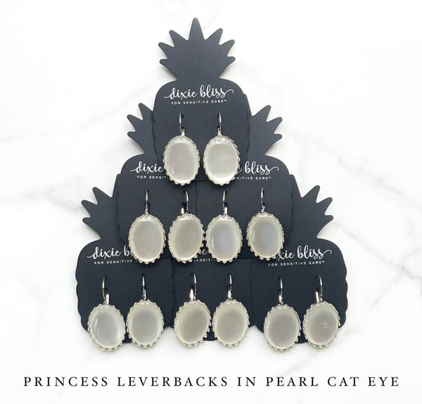 Princess Lever-backs in Pearl Cat Eye Dixie Bliss Earrings