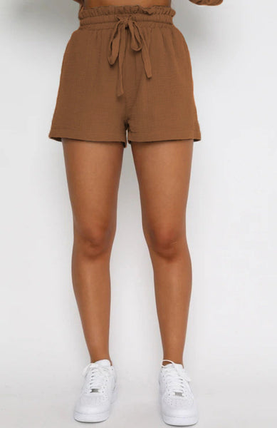 Casual Long-Sleeved Single-breasted Tops & Drawstring Shorts Set