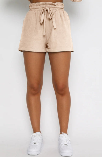 Casual Long-Sleeved Single-breasted Tops & Drawstring Shorts Set
