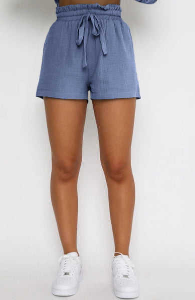 Casual Long-Sleeved Single-breasted Tops & Drawstring Shorts Set